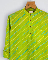 Wave Dance – Printed Cotton Short Kurta in Green & Yellow